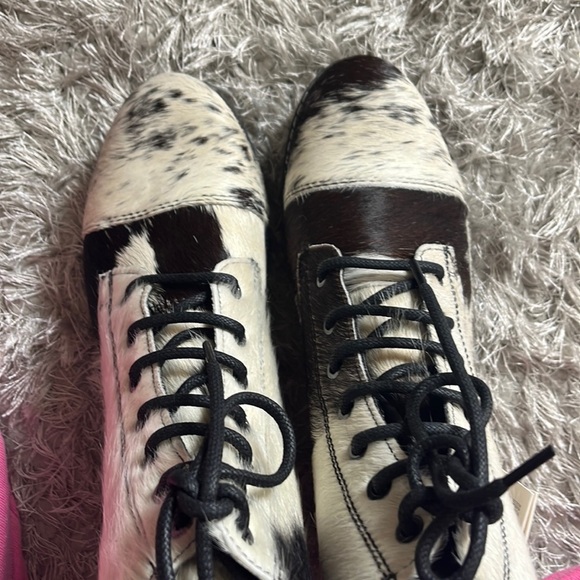 Leather booties with hairon in white, brown and black, new, size 7, Myra - Picture 8 of 14